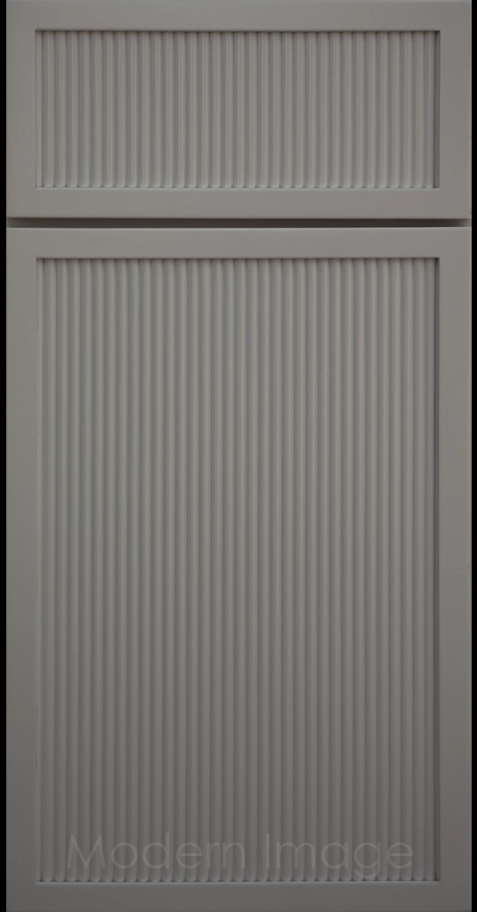 Gray color Arcadia Reed Cabinet Door featuring a Narrow Frame and Slim Fluted Center Panel.